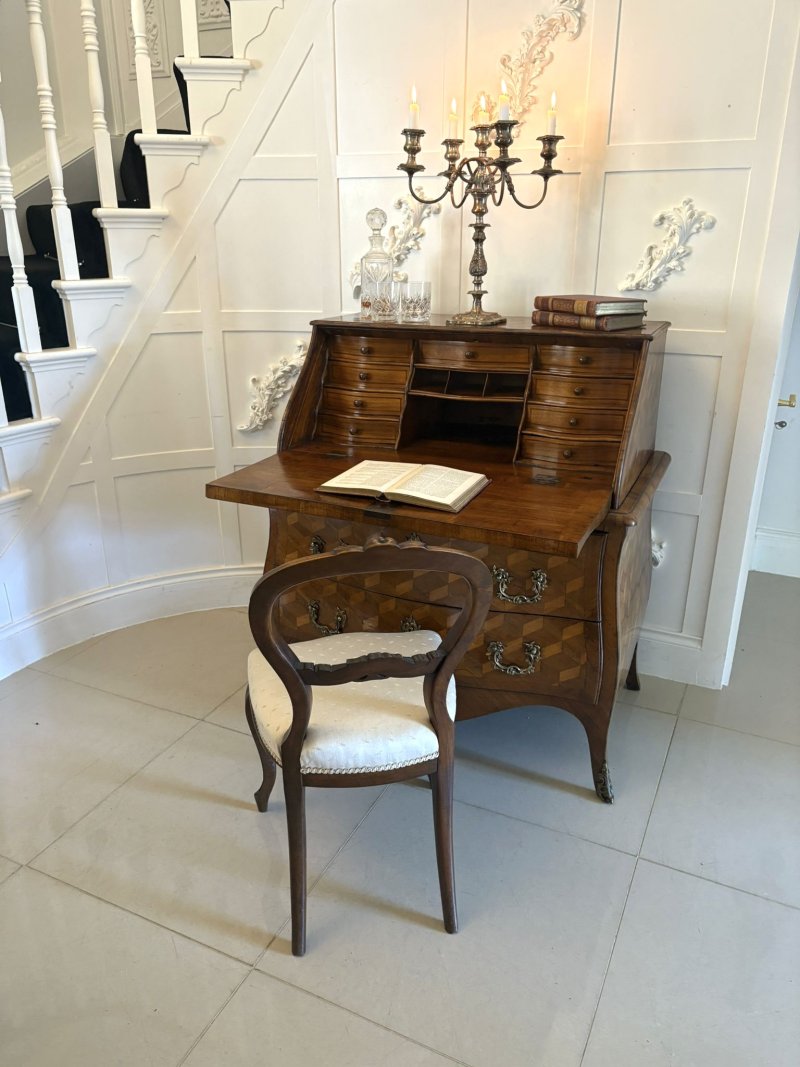 Outstanding Quality Antique 18th Century French Walnut Inlaid Parquetry Bombe Shaped Bureau - Image 3